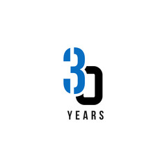 30 Years Anniversary Blue And Black Number Vector Design