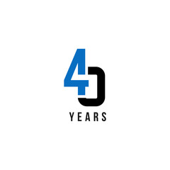 40 Years Anniversary Blue And Black Number Vector Design