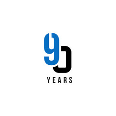 90 Years Anniversary Blue And Black Number Vector Design