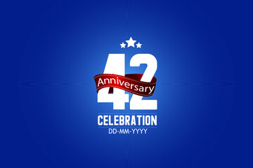 Patriotic 42 year anniversary celebration white color number USA Style Red ribbon on Blue Background - vector