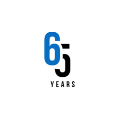 65 Years Anniversary Blue And Black Number Vector Design