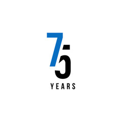 75 Years Anniversary Blue And Black Number Vector Design