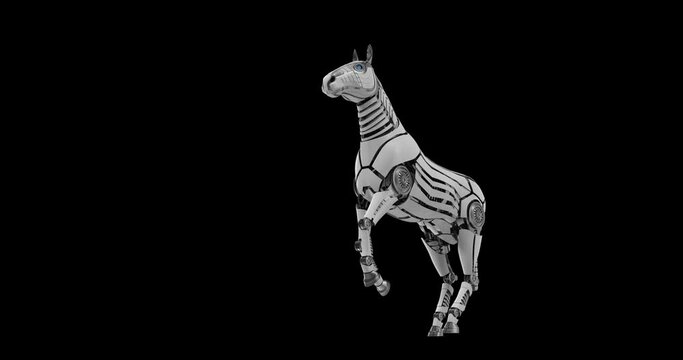Mechanical horse rears up. 3d animation