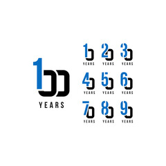 Set Of Anniversary Blue And Black Number Vector Design