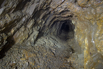 Interior of an abandoned uranium ore prospection adit from 1950s in Bohemia. © Jan
