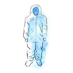 手描きイラスト：防護服