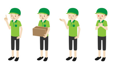 Illustration set of 4 poses of Courier delivery man standing