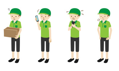 Illustration set of 4 poses of Courier delivery man standing
