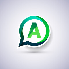 logo A letter, green and blue color on circle chat icon. Vector design for your logo application for company identity.