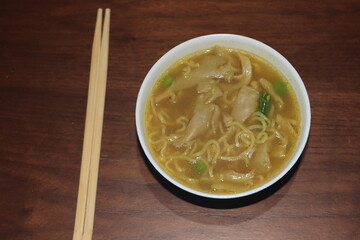 Thukpa, Tibetan noodle soup, vegetables and mushroom, famous variant among Tibetan people and Himalayan people of Nepal, consumed in the Sikkim and north east India