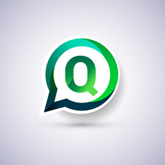 logo Q letter, green and blue color on circle chat icon. Vector design for your logo application for company identity.
