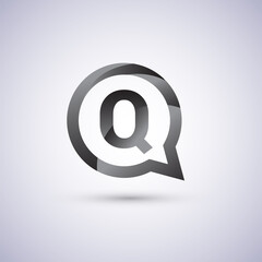 logo Q letter, grey color on circle chat icon. Vector design for your logo application for company identity.