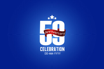 Patriotic 59 year anniversary celebration white color number USA Style Red ribbon on Blue Background - vector