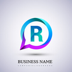 logo R letter colorful on circle chat icon. Vector design for your logo application for company identity.