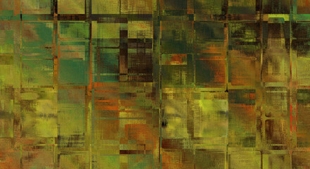 art abstract colorful geometric tiled intersection background with old gold, green, blue and red