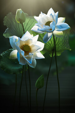 Fine art - Beautiful white lotus flower and lotus flower plants, pure white lotus flower, symbol of VietNam.