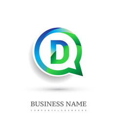 logo D letter, green and blue color on circle chat icon. Vector design for your logo application for company identity.