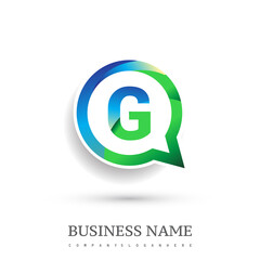 logo G letter, green and blue color on circle chat icon. Vector design for your logo application for company identity.