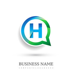 logo H letter, green and blue color on circle chat icon. Vector design for your logo application for company identity.
