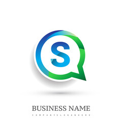 logo S letter, green and blue color on circle chat icon. Vector design for your logo application for company identity.