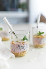 Oats quinoa Chia seed puddingq with yogurt and mint
