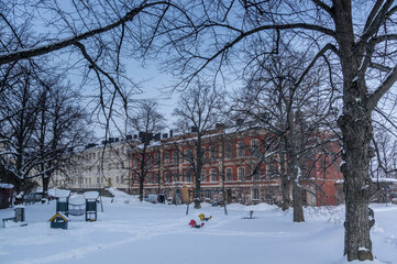 building near Suomenlinna, Helsinki in winter