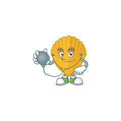 Cartoon character of yellow clamp dedicated Doctor Work with stethoscope