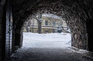 Entrance gate of Suomenlinna, Helsinki in winter