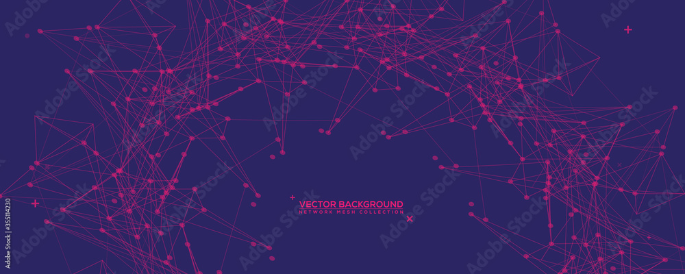Poster purple abstract network mesh with your text. geometric connected line and dots. wide technology blue