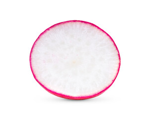 slice red radish on white background