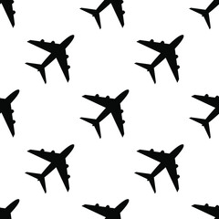 set of airplanes vector seamless pattern