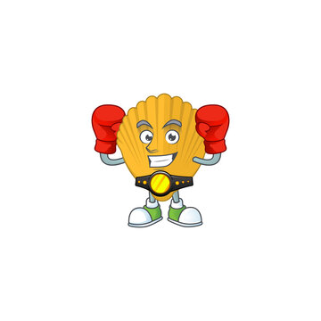 Caricature picture of yellow clamp boxing athlete on the arena
