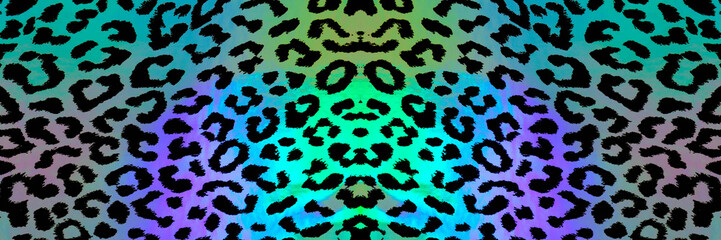 Obraz premium Seamless abstract background banner of purple, green, blue and black animal print background