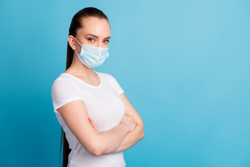 Profile photo of self-confident assert lady hospital examination business center listen doctor arms...