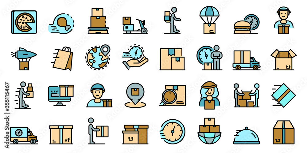 Poster courier icons set. outline set of courier vector icons for web design isolated on white background
