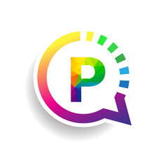 logo P letter colorful on circle chat icon. Vector design for your logo application for company identity.
