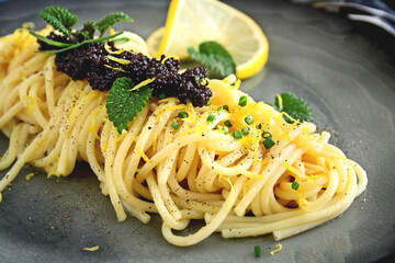 Lemon butter spaghetti with caviar 