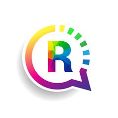 logo R letter colorful on circle chat icon. Vector design for your logo application for company identity.