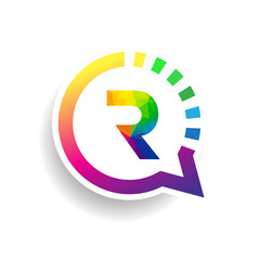 logo R letter colorful on circle chat icon. Vector design for your logo application for company identity.