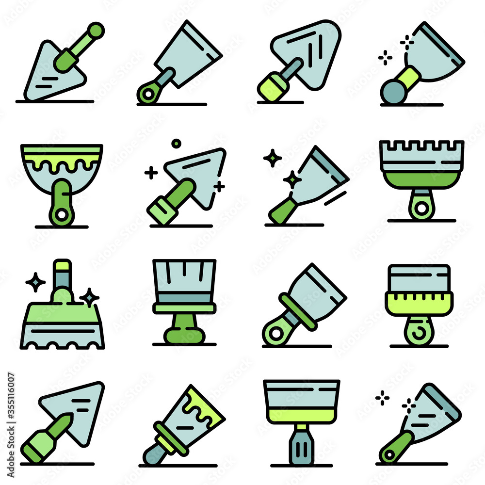 Poster putty knife icons set. outline set of putty knife vector icons for web design isolated on white back