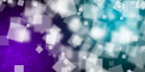Fototapeta na wymiar Abstract purple and light blue background with flying square shapes