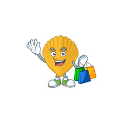 Happy rich yellow clamp Caricature picture with shopping bags