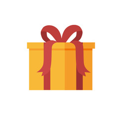 Yellow box present with red bow isolated on white background. Goft fpr holiday. Flat vector illustration.