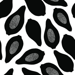 Papaya silhouette seamless pattern vector illustration. Hand drawn fruits isolated on white background, tropical repeating design for textile, wallpaper, backdrop. 
