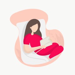 Illustration of a woman reading book, woman reading book concept illustration, isolated woman sitting and reading book 
