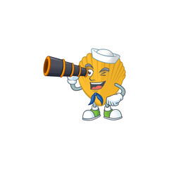 cartoon picture of yellow clamp in Sailor character using a binocular