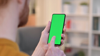 Man Using Smartphone with Chroma Key Screen 
