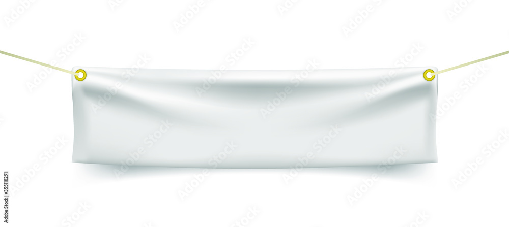 Poster white textile banner with folds with ropes on white background . isolated vector elements