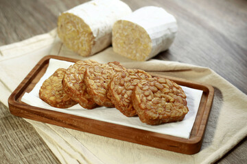 Top view of fried tempeh Indonesia traditional food