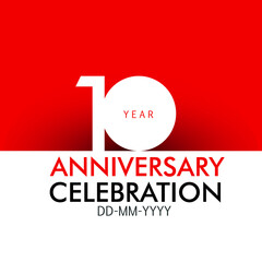 10 year Anniversary Concept Red Color and White for Banner, Poster, Greeting Card - Vector